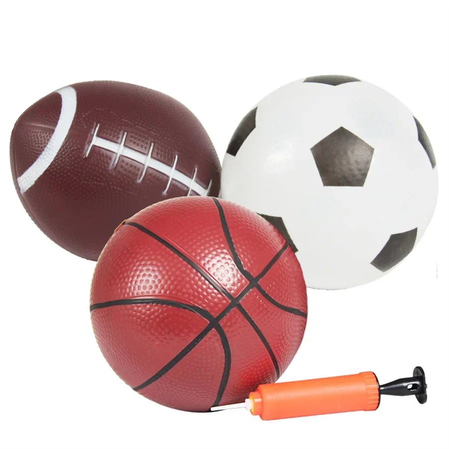 3-piece set: Basketball, Football, Rugby & Pump – Outdoor Beach & Indoor Ball Sports Game Water Toy